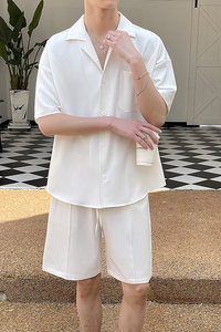 2025夏季新款男士白色套装轻熟风短袖短裤两件套C208-8874-P88图片