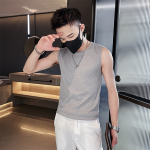 社会小伙夏季休闲针织无袖体恤青年男生套头纯色背心C203-8832P28