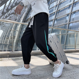 时尚潮流青年男生黑色休闲裤螺纹拼接华夫格条纹裤子C203-6704P58，男装休闲裤，电商C208