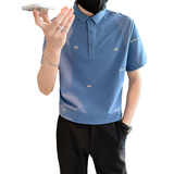 2025夏季新款青年男生短袖Polo衫时尚潮流蓝色T恤男C203-8852-P58，男装T恤，电商C208