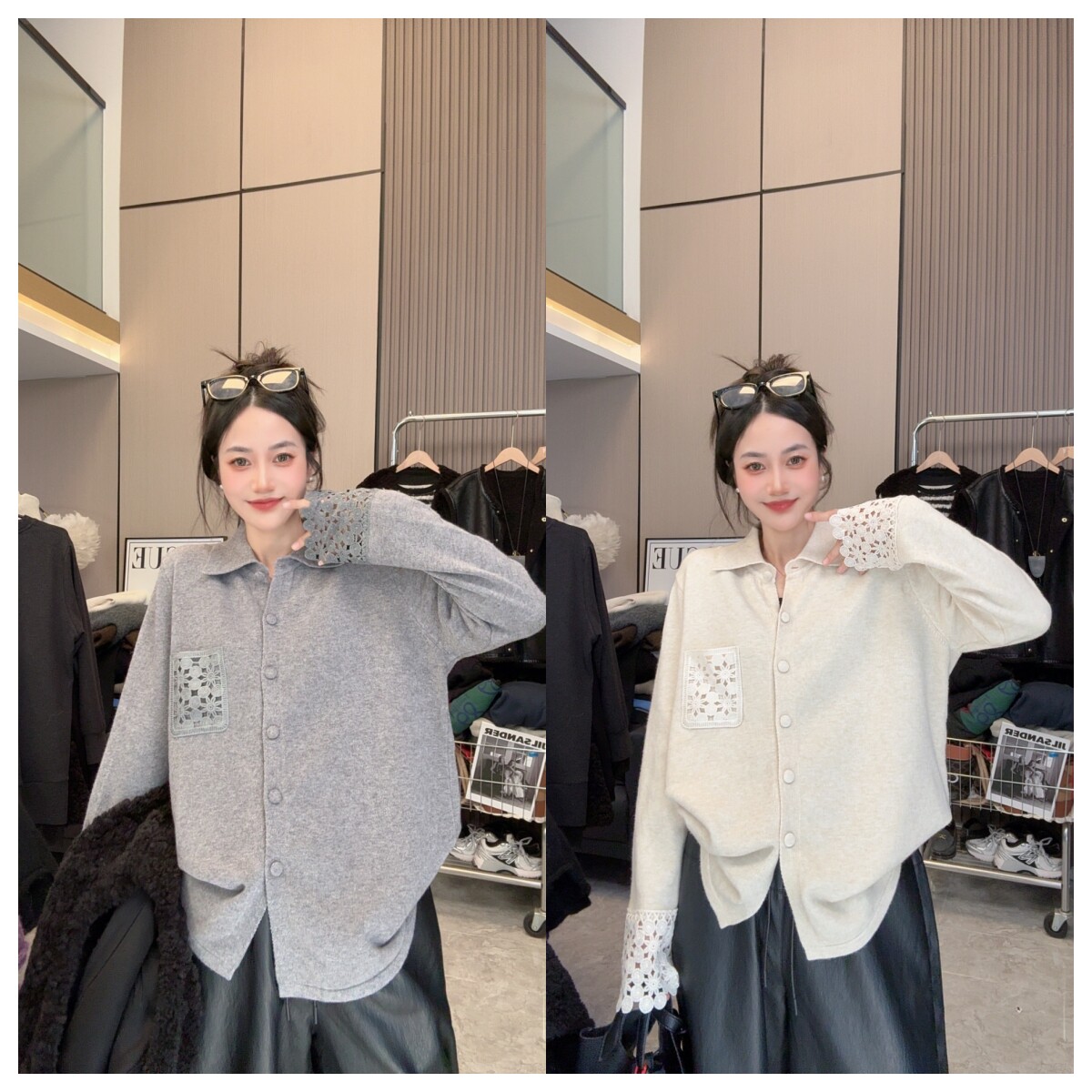 【绝美氛围】镂空钩花~温柔大方气质款针织长袖毛衣