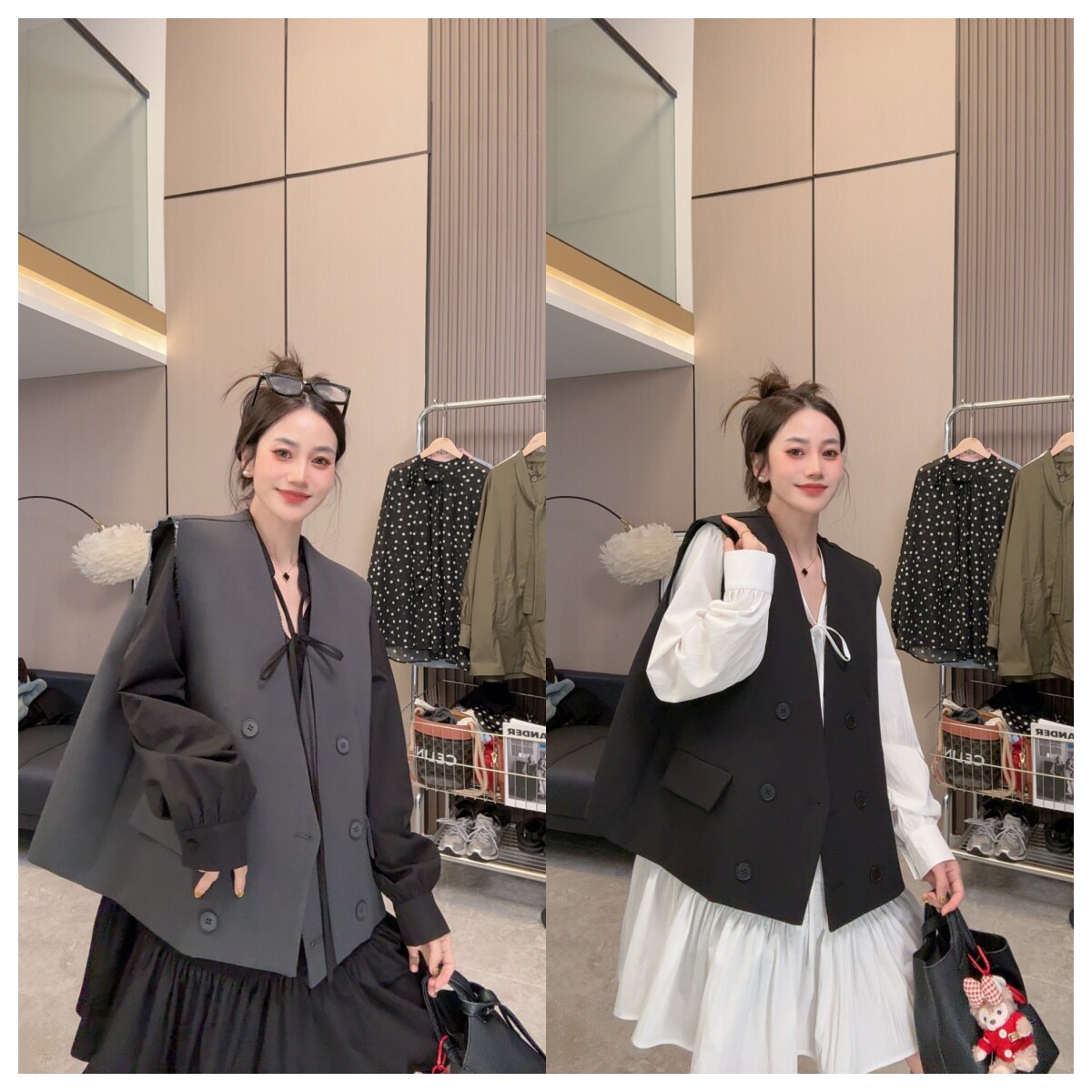 【遇见美好】春季上新~极简穿搭毛边设计宽松显瘦垫肩西装马甲