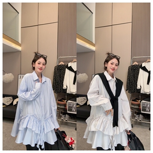 长袖 衬衫 条纹简约休闲宽松中长款 通勤风时尚 温柔告白 春上新