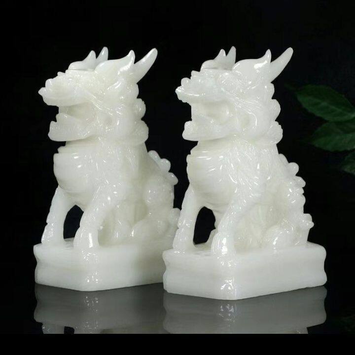 天然玉石麒麟摆件一对招财镇宅送子玄关客厅窗台摆件汗白玉坐麒麟