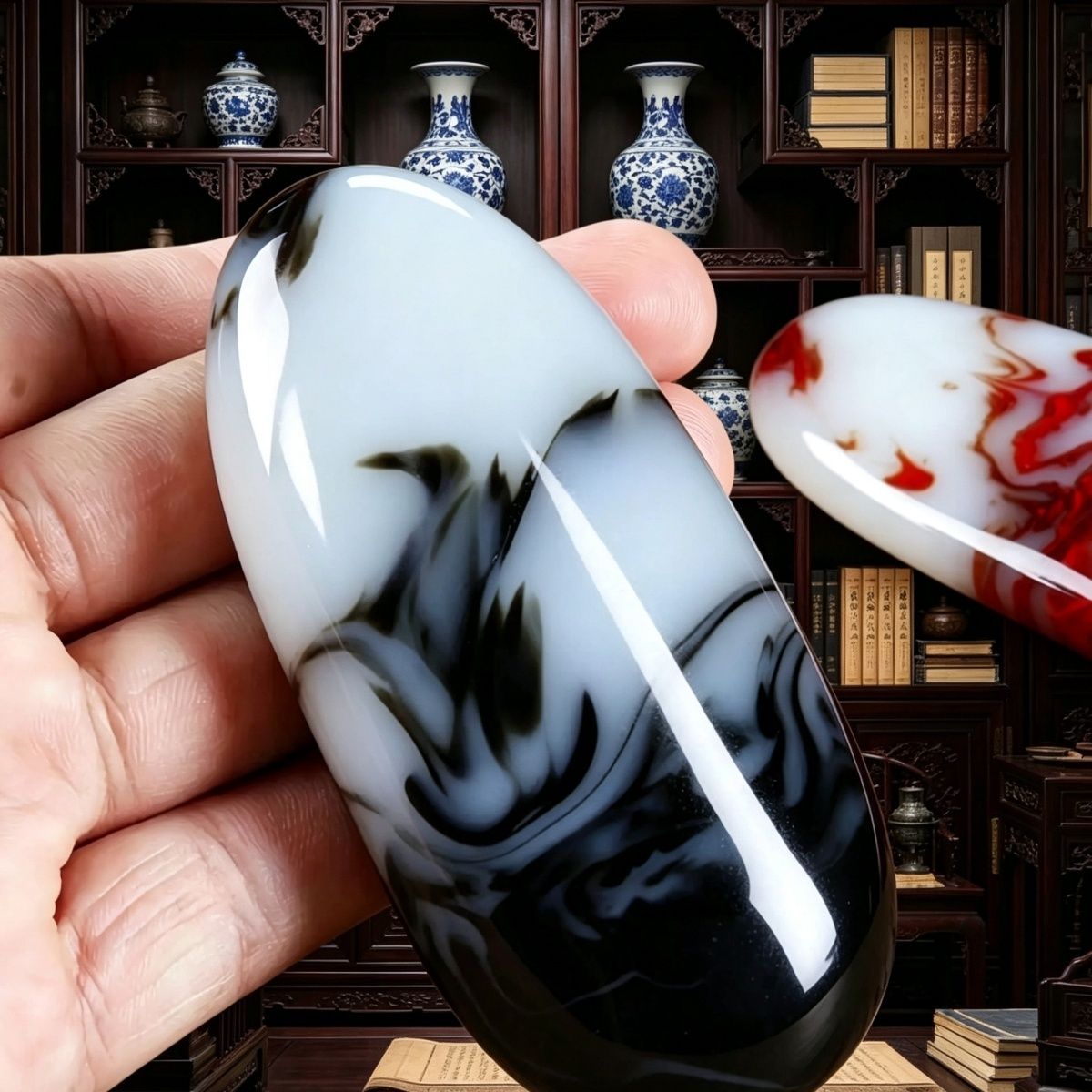 天然和田玉青花玉手把件天然玉石青花原石手玩件籽料把玩件男女款