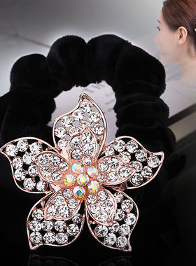 扎头发绒布圈不伤发皮筋韩国水钻花朵发饰发绳盘发头花扎马尾头饰