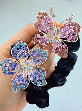 扎发头绳不伤发皮筋韩国水钻花朵发饰发绳盘发头花扎马尾头饰