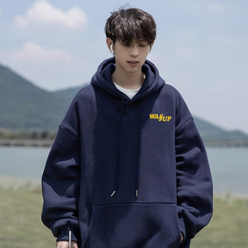 WASSUPHEODS潮牌加绒连帽卫衣男