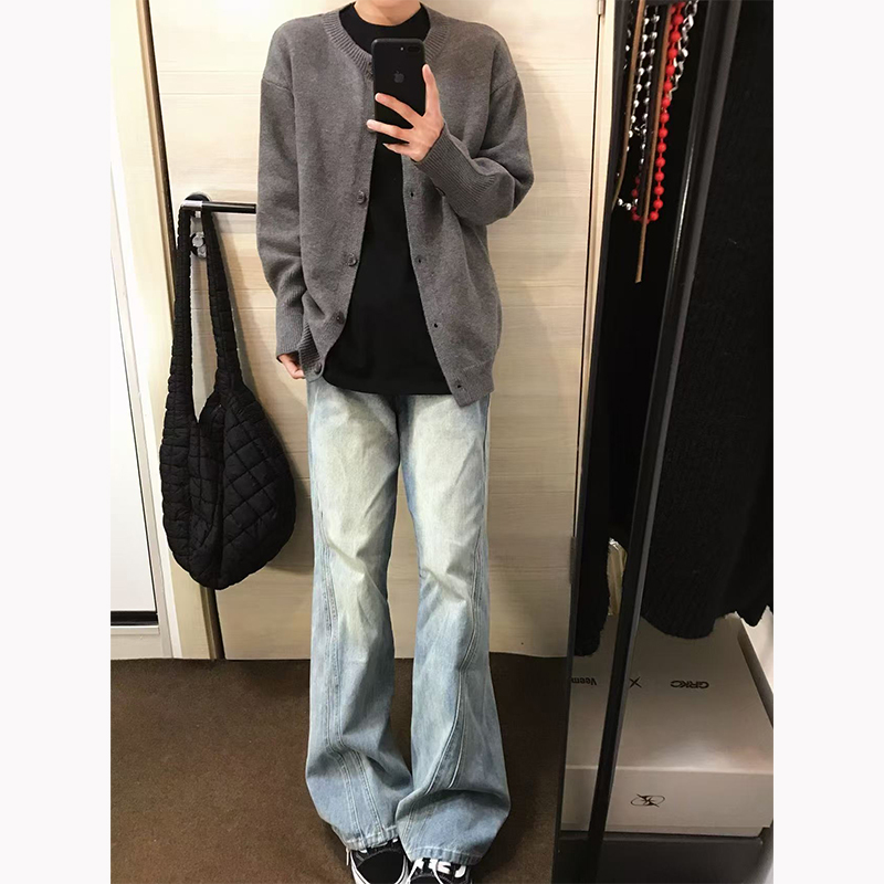 慵懒风高级感无领开衫毛衣男秋冬季cleanfit针织衫外套设计感线衫