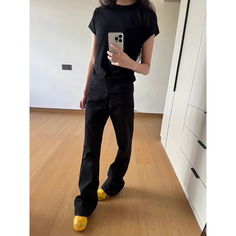 bcare黑色弹力牛仔裤男款夏季薄款美式vibe风裤子高街微喇弯刀裤