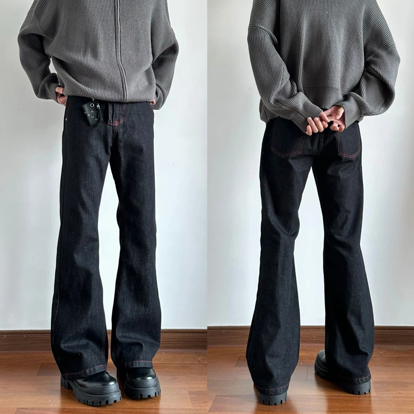 赤蝰红边原牛牛仔裤男