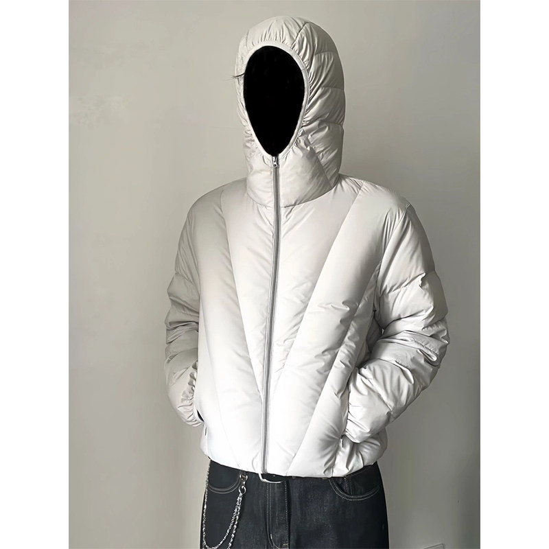 不规则麟甲V领羽绒服男