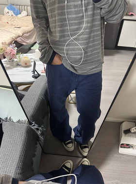 07qwer法工蓝牛仔裤男直筒cleanfit高级感裤子美式纯棉微喇工装裤