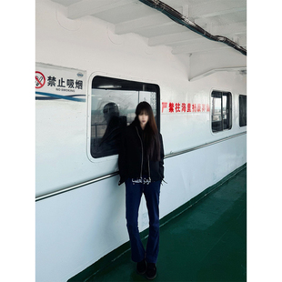 藏青色刺绣阿拉伯文裤子男秋冬款美式高街篮球卫裤直筒hiphop长裤