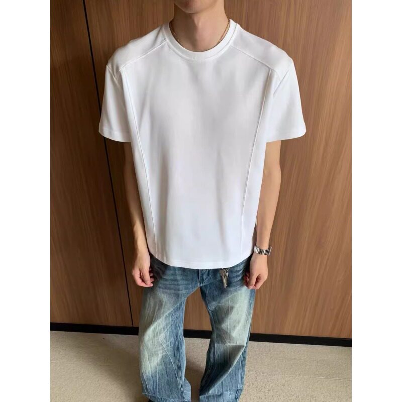 ykee短款boxy版型短袖男夏季cleanfit解构拼接t恤高级感正肩半袖