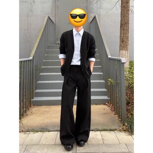 张凌赫何苏叶穿搭一整套男黑色人夫感开衫毛衣搭配西裤衬衫三件套