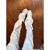 高裆微喇裤 纯白色517版 子美式 高街窄版 型牛仔裤 男直筒cleanfit裤