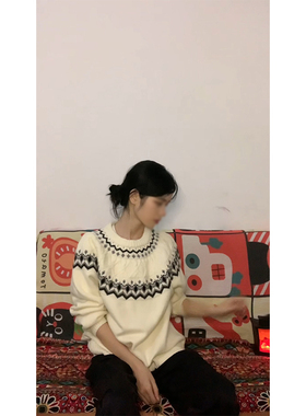 stay the night费尔岛提花毛衣男女秋冬季慵懒风针织衫设计感线衫