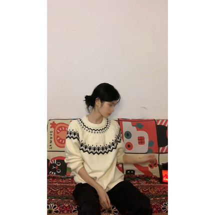 stay the night费尔岛提花毛衣男女秋冬季慵懒风针织衫设计感线衫