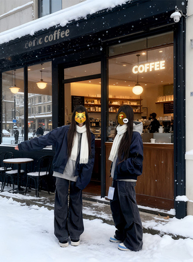 clowo同款藏青色飞行夹克棉服男女款加厚冬季美式短款棒球服棉衣