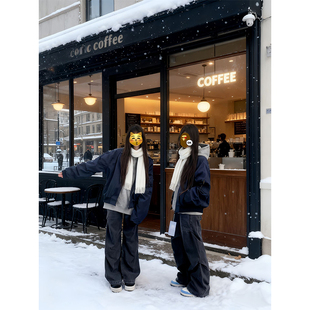 短款 clowo同款 美式 加厚冬季 棒球服棉衣 藏青色飞行夹克棉服男女款