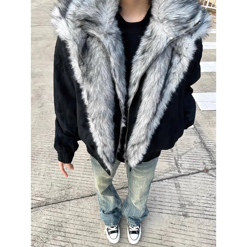 WTHP座山雕双层毛领棉服男加厚冬季美式短款棉衣高级感痞帅防寒服