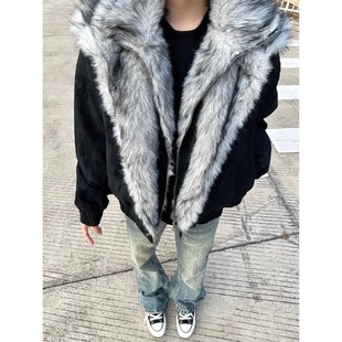 WTHP座山雕双层毛领棉服男加厚冬季美式短款棉衣高级感痞帅防寒服