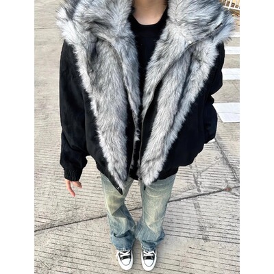 WTHP座山雕双层毛领棉服男加厚冬季美式短款棉衣高级感痞帅防寒服