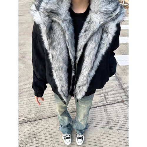 WTHP座山雕双层毛领棉服男加厚冬季美式短款棉衣高级感痞帅防寒服