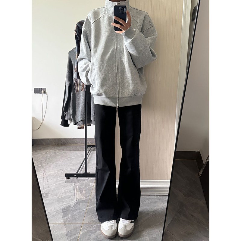 neon灰色立领拼接开衫卫衣