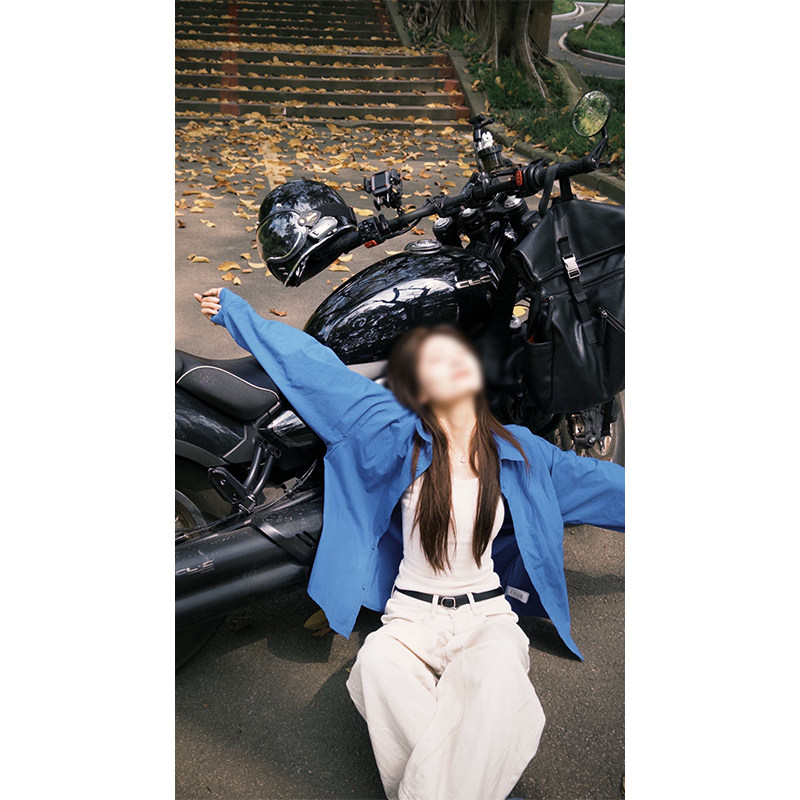 克莱因蓝显白衬衫长袖男女图片