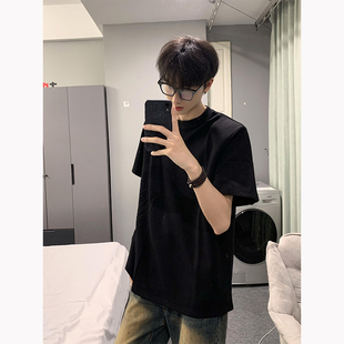 黑色300克重磅t恤正肩cleanfit小领口短袖oversize高支精梳棉半袖