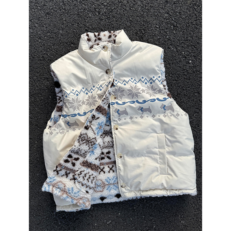 双面穿费尔岛羊羔绒棉服马甲男女加厚立领摇粒绒背心保暖无袖坎肩