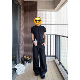 显肌肉痞帅半袖 cleanfit小领口短袖 t恤男夏季 王嘉尔穿搭黑色修身