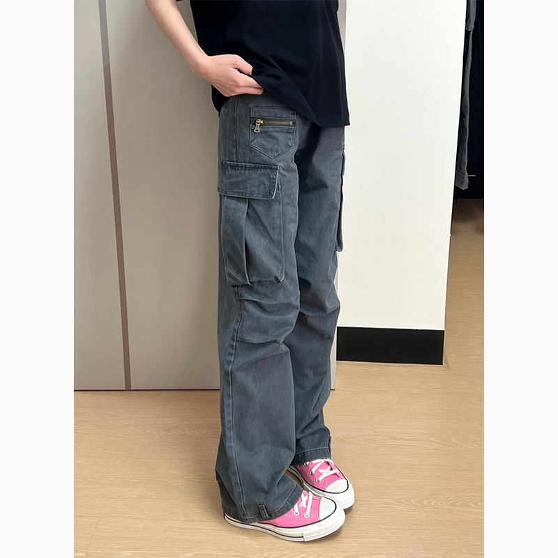 深灰色多口袋伞兵工装裤男