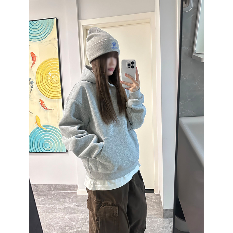 amgx短款boxy版型卫衣男秋冬季cleanfit硬挺外套高级感纯色连帽衫