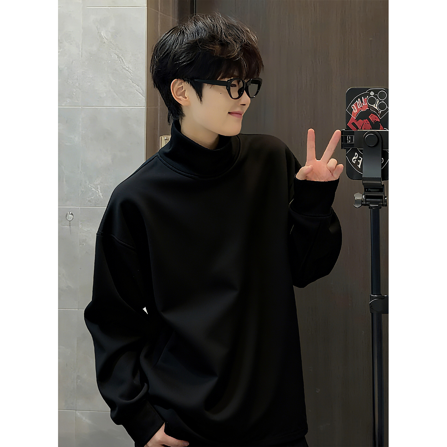 可外穿双面德绒打底衫男款冬季半高领保暖t恤长袖高级感大衣内搭