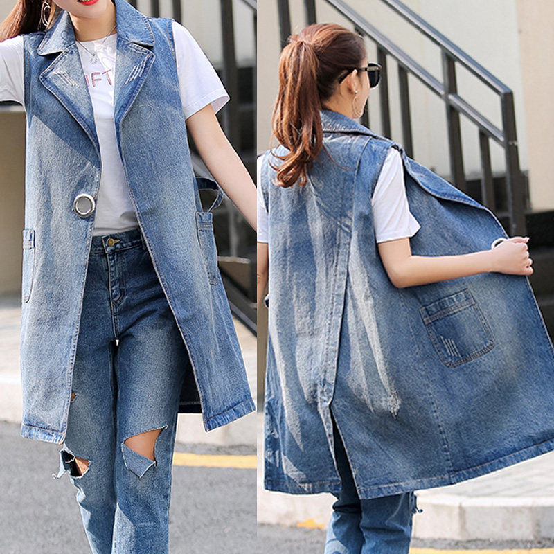 2018 Spring and summer new pattern Korean Edition fashion Cowboy vest Mid length version Tank Top Jacket woman tidein the Women's clothing/Boutique , Maga  category - from Buy2taobao.com to provide professional Taobao agent buy service
