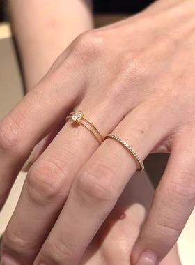 小红书同款极细水滴双层戒指女vintage简约百搭指环小众设计手饰