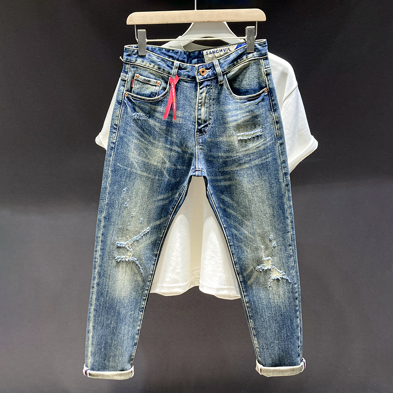 长裤时尚复古做旧休闲小脚裤