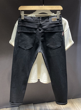 新款男士牛仔裤秋冬潮牌高端黑色修身显瘦莱赛尔复古休闲小脚长裤