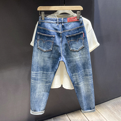 小脚秋冬八分弹力刺绣长裤子