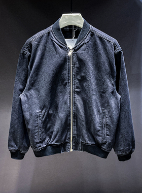 复古水洗黑色拉链2025秋冬新款牛仔外套男士高街美式宽松休闲夹克