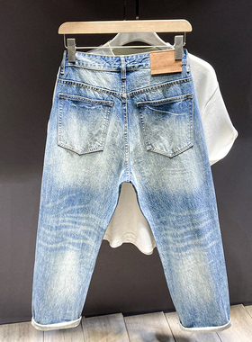 美式痞帅水洗复古浅蓝色牛仔裤男2026新款直筒宽松大码百搭阔腿裤
