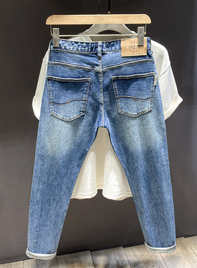 经典蓝色水洗牛仔裤男款弹力修身绵柔舒适百搭小脚裤潮牌复古长裤