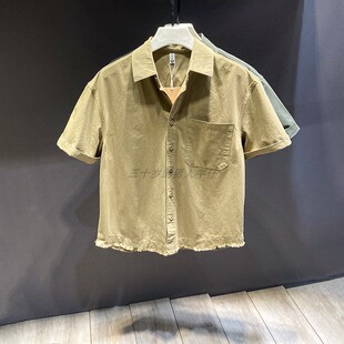 纯棉牛仔短袖衬衫男夏季薄款多口袋全棉日系休闲男生衬衣工装半袖