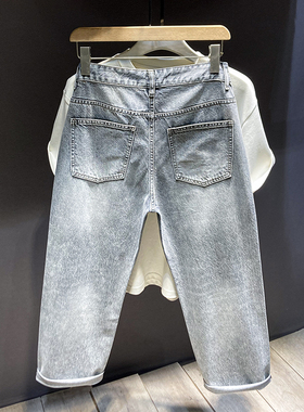 秋季美式休闲痞帅水洗复古岩灰色牛仔裤男直筒宽松百搭阔腿裤子潮