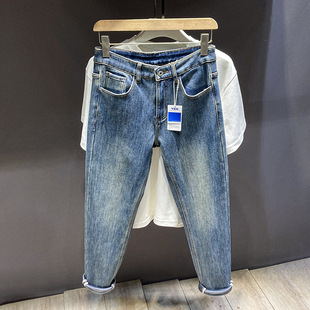 秋冬款加绒牛仔裤男修身小脚九分加绒加厚日系复古百搭潮牌长裤男