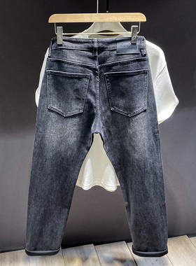 美式复古潮牌牛仔裤男黑色水洗合体直筒简约五袋款潮流休闲裤子男