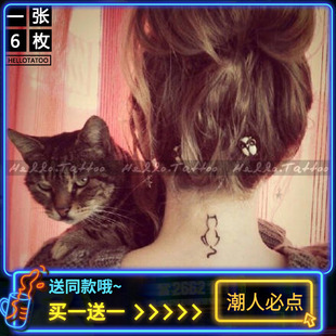 喵星人 猫咪性感防水纹身贴 女持久韩国颈后简约性感创意纹身贴纸